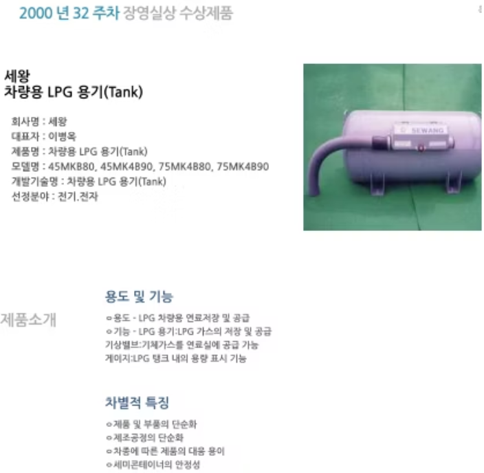 2000년 32주차 장영실상 수상 제품 자료